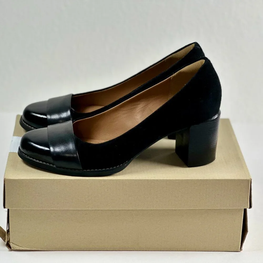 Clarks Artisan Tarah Brae Black Suede Patent Leather Pumps Women’s Size 6.5M - Picture 6 of 16